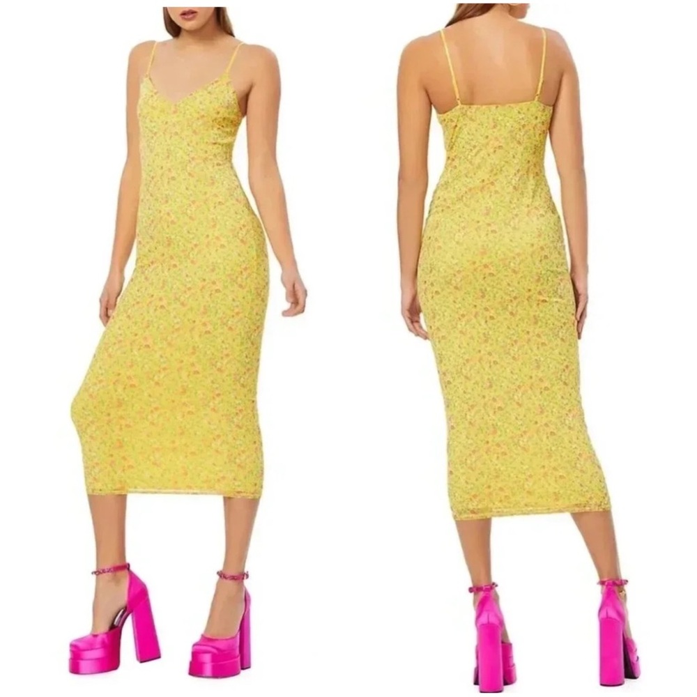 AFRM Amina Yellow Floral Mesh Slip Dress Size XS